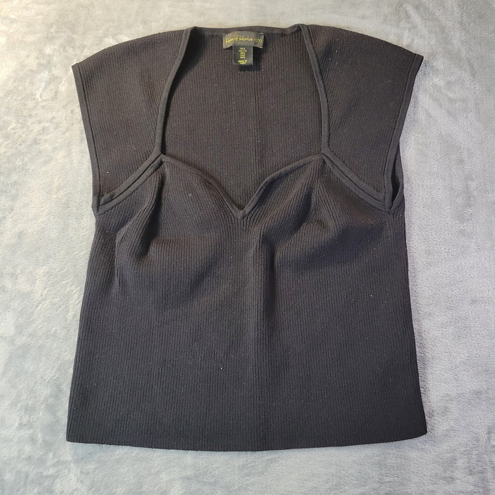 House of Harlow 1960 Black Ribbed Sweetheart Neck Tank